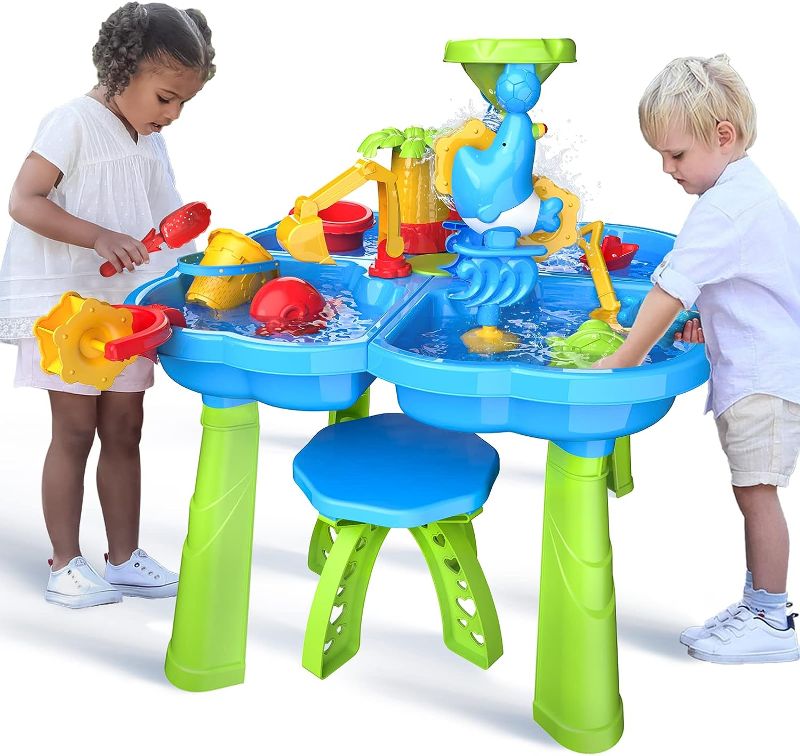 Photo 1 of BusyBee Water Table, 4 in 1 Kids Table Activity Sensory Play Table Beach Sand Water Toy for Outdoor Backyard for Toddlers Age 3-5
