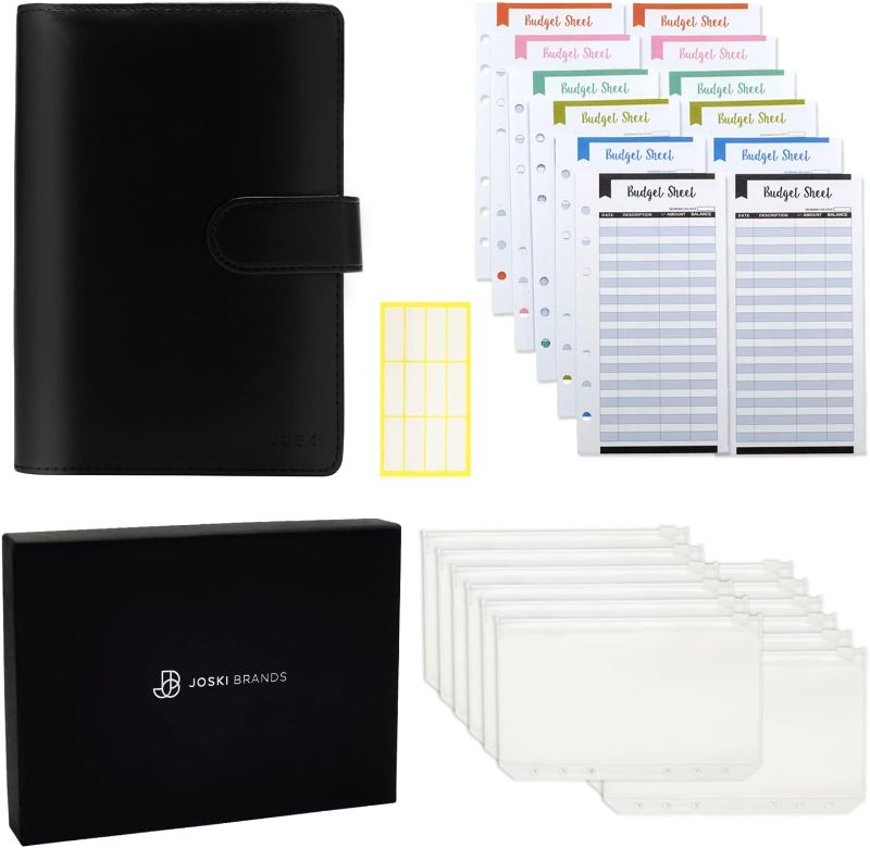 Photo 1 of All-In-One Savings Binder with Budget Envelopes - Easy to Use A6 Money Saving Binder Includes Premium PU Leather Cover, 12 Cash Envelopes for Budgeting with Labels, and Deluxe Gift Box - Black
