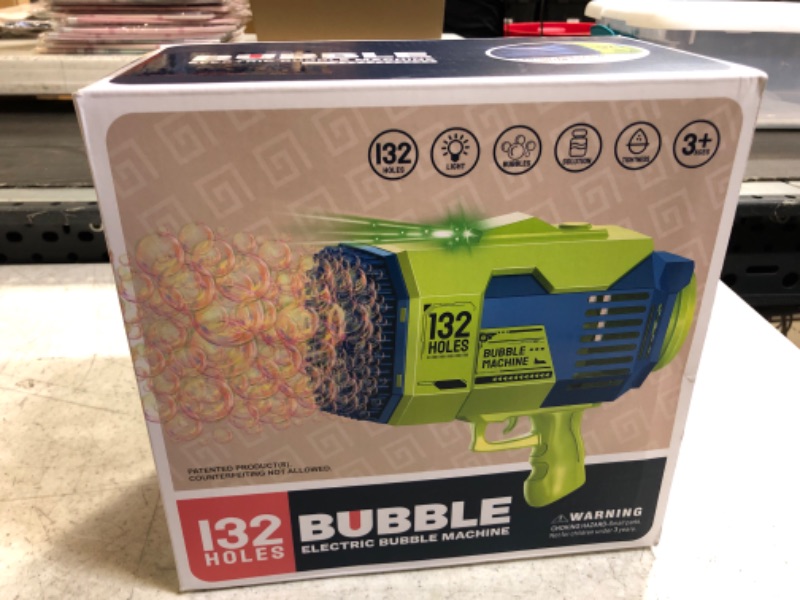 Photo 2 of 132 Holes Bubble Gun Toys, Rocket Launcher Bubble Blower Toy, Portable Bubble Machine with Colorful Light, Big Bubble Maker for Outdoor Indoor Games, Bubbles Machine for Wedding Birthday Gifts (Green) 132hole-green