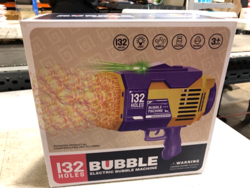 Photo 1 of 132 Holes Bubble Machine Gun-Big Rocket Boom Bubble Blower/Bubble Gun Blaster with Colored Lights, Giant Foam Maker Guns Toys Wedding Outdoor Party Gift for Kids Adults (Purple) 132 Purple Gold