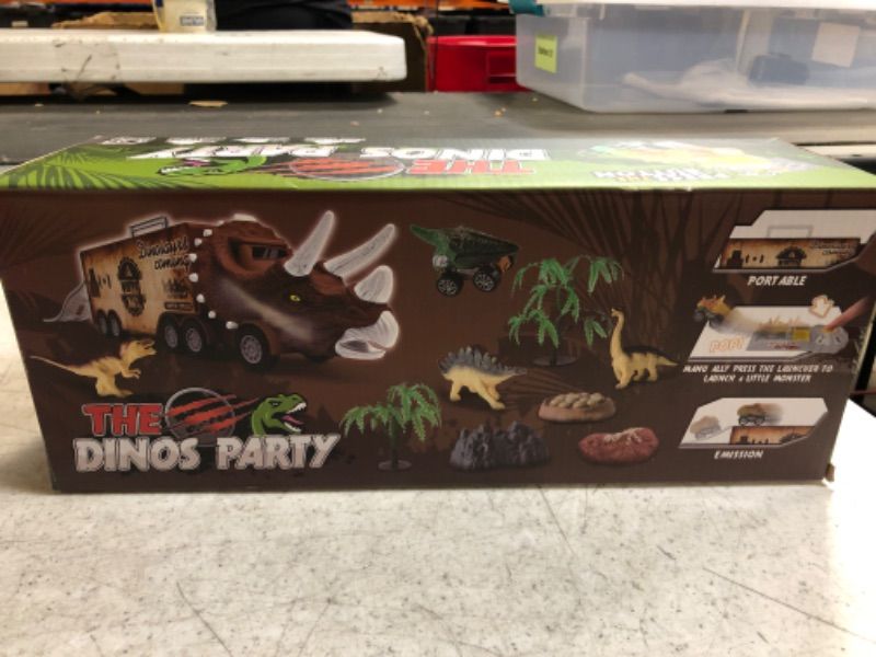 Photo 1 of BLUEJAY 21 Pack Dinosaur Toys for Kids 3-7, Dinosaur Truck with Oversized Dinosaur Map, Flashing Lights, Music and Roaring Sound, Kids Toys with 6 Pull Back Dinosaur Cars, 6 Dinosaur Toys (Brown) Brown2