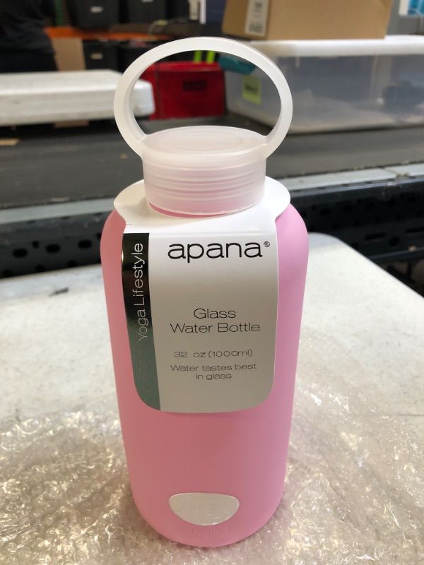 Photo 1 of Apana Yoga Glass Water Bottles BPA Free Non Slip Sleeve Leak Proof Lid Reusable 32 Oz Sports Water Bottle Wide Mouth Lid Portable Hydration Tumbler 32 Oz Opaque Pink