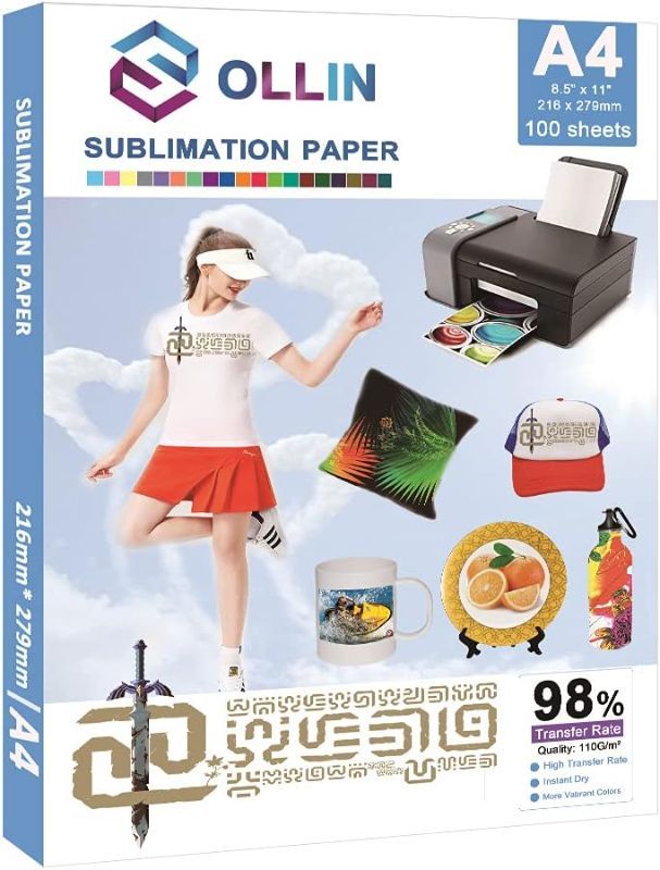 Photo 1 of OLLIN A4 Sublimation Paper 100 Sheets, 8.5" x 11" Size For EPSON CANON HP All Inkjet Printer With Sublimation Ink For Heat Transfer to T-Shirts and Ceramic Mugs
