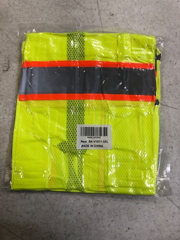 Photo 2 of SKSAFETY 10 Pockets Safety Vest, Class 2 High Visibility Security with Zipper Back Mesh, Hi Vis Vest with Reflective Strips, ANSI/ISEA Standard, Construction Work Vest for Men ? Women ?Lime, 3XL? Yellow Mesh Back 3X-Large