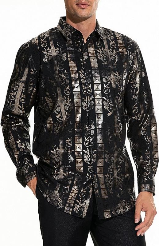 Photo 1 of Deer Lady Mens Luxury Printed Dress Shirt Long Sleeve Button Down Shirts S 