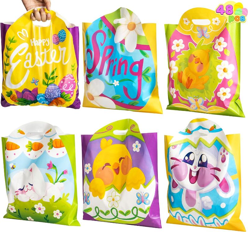 Photo 1 of JOYIN 48 Pcs Easter Gift PE Bags 11.8" x 11.8", Egg Shaped PE Easter Gift Goodie Bags Party Treat Bags for Easter Egg Hunt, Easter Kids Party Favor Supplies
