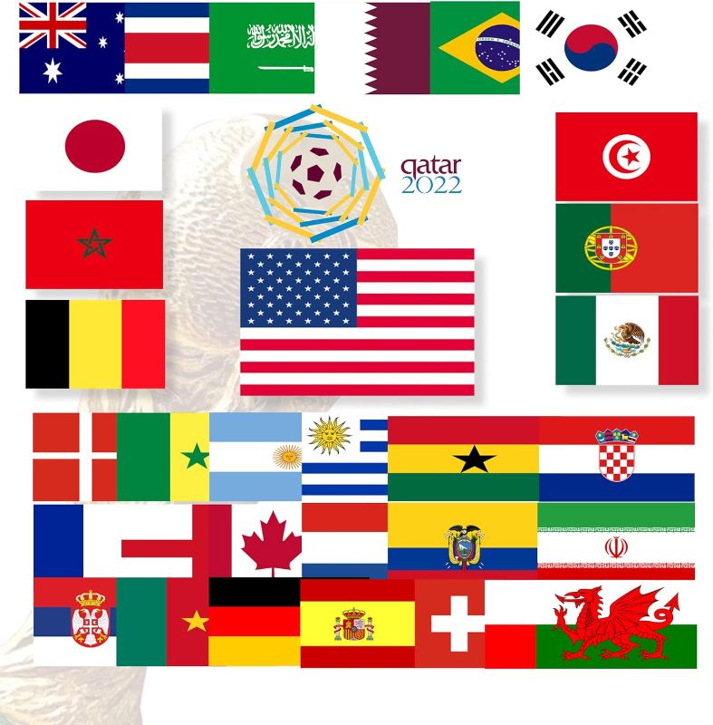 Photo 1 of 2022 Soccer 32 Countries World Cup 3x5 Ft Flags,100D Polyester Brass Grommets Country Flag International National Flag Banner,Party Decorations Supplies,Qatar World Cup, Sports Events Festival Fans, Bars or Sport Clubs Decoration
