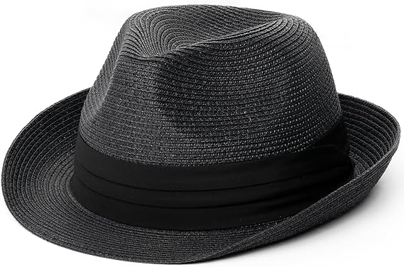 Photo 1 of FURTALK Fedora Straw Sun Hat for Men Women Foldable Roll Up Short Brim Trilby Hat Panama Beach Hat UPF 50+ M-L
