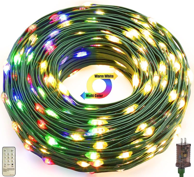 Photo 1 of SUKIND LED Christmas String Lights Outdoor Waterproof,176FT 300 LED 9 Modes End-to-End Plug with Remote Controller 2 in 1 Dual Color Changing Fairy Lights for Indoor,Outside,Tree-Multicolor&Warm White
