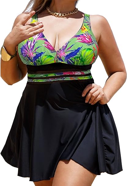 Photo 1 of BIKINX Womens Mesh Swimdress Plus Size Two Piece Swimsuit Tankini Set High Waisted Bathing Suits L
