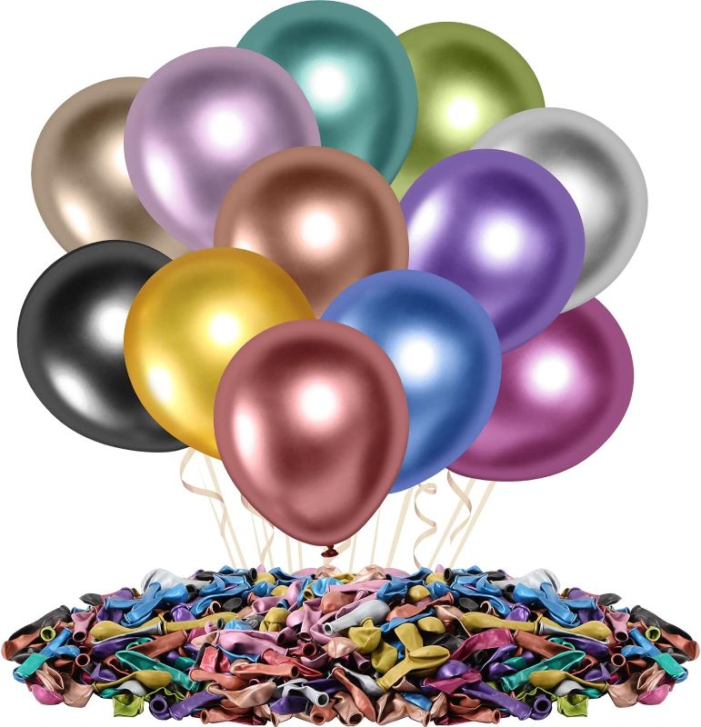 Photo 1 of 600 Pcs Metallic Balloons 5 Inch Thick Chrome Balloons Metallic Latex Balloons Colorful Party Balloons for Birthday Wedding Baby Shower Anniversary Festival Arch Garland Decoration (12 Colors)
