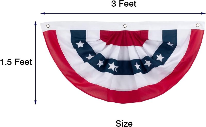 Photo 3 of APCHFIOG American Flag Bunting USA Pleated Fan Flag 1.5x3 Ft United States Patriotic Half Banner Embroidered Stars, Sewn Stripes, Outdoor Decorations for 4th of July, Veterans Day Set of 2