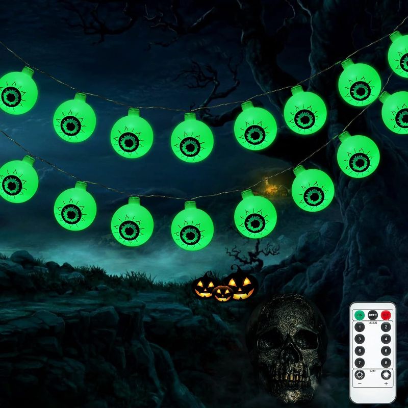 Photo 1 of Halloween Lights, 30 LED Halloween Eyeball Lights with Remote Control & 8 Lighting Modes Halloween String Lights Waterproof Halloween Decorations Indoor for Party Garden Haunted House Decor (Green)