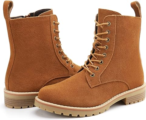 Photo 1 of JABASIC Women Suede Leather Combat Boots Lace Up Ankle Boots Side Zipper Booties Size 9
