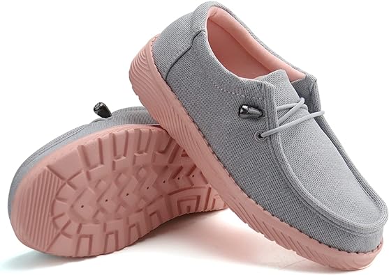 Photo 1 of firelli Kids Loafers Boys Girls Canvas Walking Shoes School Shoes Grey/ Pink Size 7