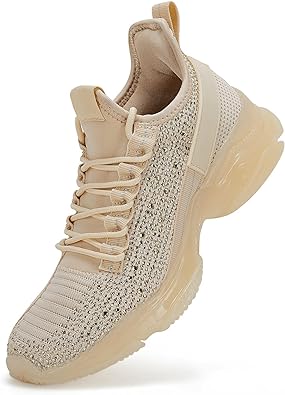 Photo 1 of FISACE Womens Slip On Walking Shoes Glitter Rhinestone Breathable Lightweight Running Sneakers Beige Size 11