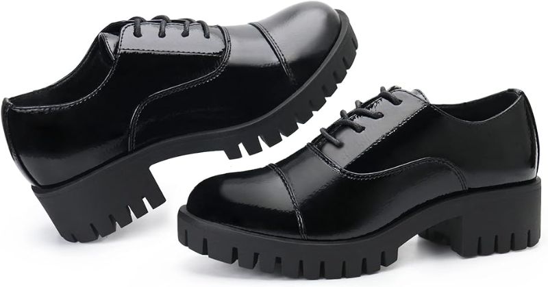 Photo 1 of 
JABASIC Women Platform Oxford Shoes Mid Heel Lace-up Oxfords Size 7 Black