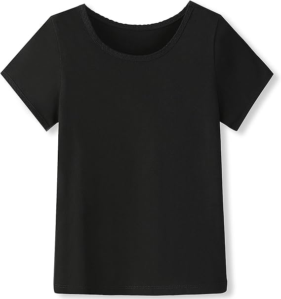 Photo 1 of Aimehonpe Girls T Shirts Fashion Cute Basic Tops Short Sleeve Cotton Crewneck Lace Knit Black Size M