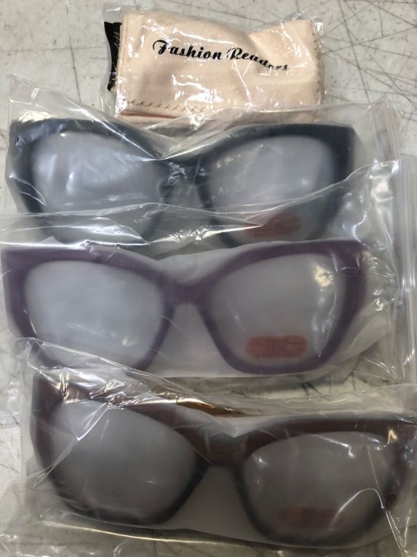 Photo 1 of 3-Pack Retro Oversized Cat Eye Reading Glasses for Women Trendy Blue Light Blocking Readers 1.5 with Spring Hinge AM6071 Black, Purple, Brown
