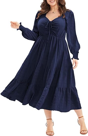 Photo 1 of Eytino Womens Plus Size Dress Summer Short Sleeve Sweetheart Neck Ruffle Tiered Maxi Long Dresses Size 1X