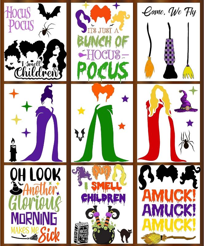 Photo 1 of 4 Pack , Halloween Window Clings Hocus Pocus Window Clings for Home Decoration Witch Bat Spider Hocus Pocus I Smell Children Window Stickers Decals Party Supplies