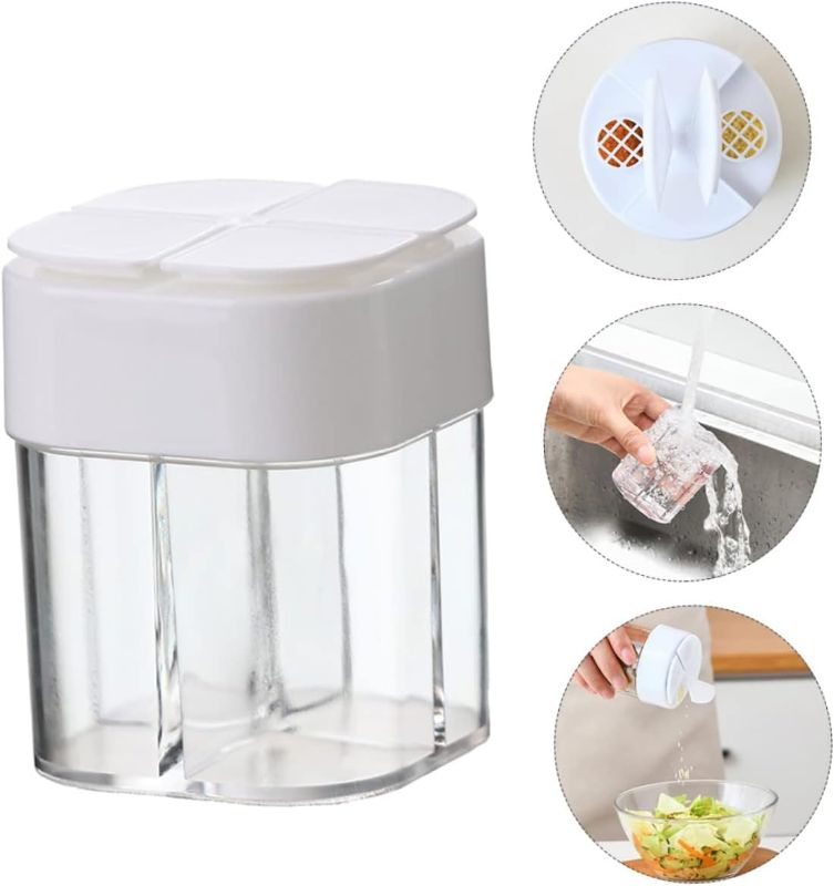 Photo 1 of 2Pcs 4 in 1 Jar Storage Boxes with Lids Clear Container Travel Container Box Condiments Storage Bottle Empty Shakers Salt Bottles Kitchen Seasoning Bottles White Pp
