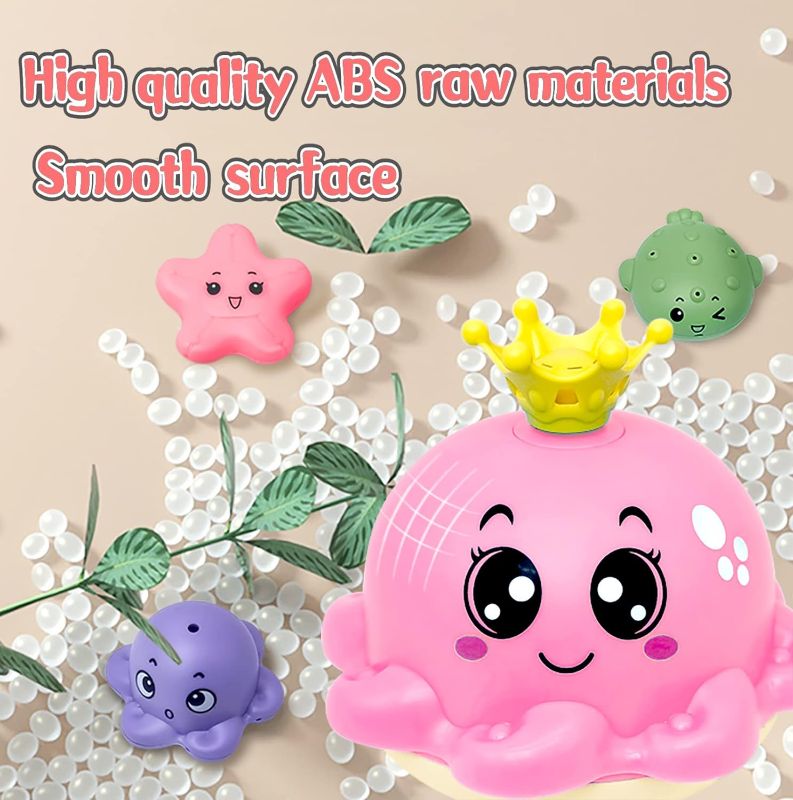 Photo 3 of Baby Bath Toys, Automatically Spray Water and Light Up Bathtub Toys for Toddlers Children Kids, Ocean Animals Swimming Pool Bathroom Toy for Boys Girls - Octopus Pink