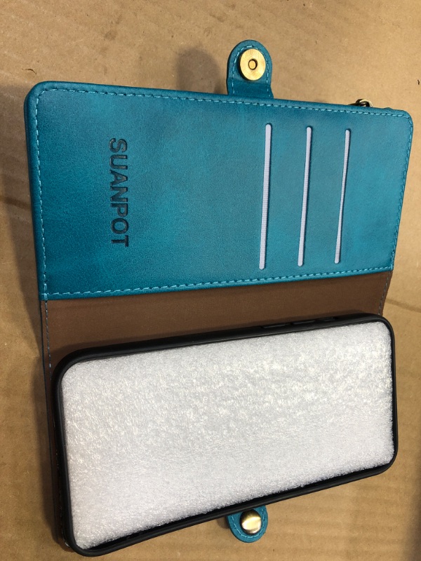 Photo 4 of SUANPOT for iPhone 14 6.1 inch Wallet case ?RFID Blocking??9 Card Slot??Pocket?,Credit Card Holder Flip Folio Book Zipper PU Leather Protective Cover Women Men for Apple 14 Phone case Blue Green
