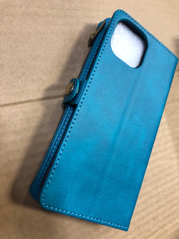 Photo 3 of SUANPOT for iPhone 14 6.1 inch Wallet case ?RFID Blocking??9 Card Slot??Pocket?,Credit Card Holder Flip Folio Book Zipper PU Leather Protective Cover Women Men for Apple 14 Phone case Blue Green
