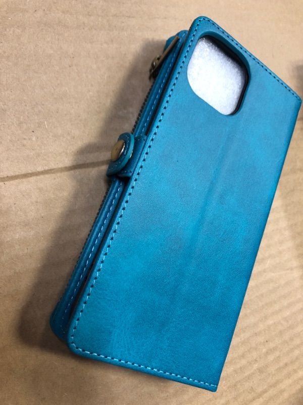 Photo 4 of SUANPOT for iPhone 14 6.1 inch Wallet case ?RFID Blocking??9 Card Slot??Pocket?,Credit Card Holder Flip Folio Book Zipper PU Leather Protective Cover Women Men for Apple 14 Phone case Blue Green
