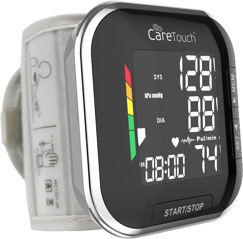 Photo 1 of Care Touch Platinum Black Wrist Blood Pressure Monitor, Automatic BP Monitor, Adjustable Blood Pressure Wrist Cuff, and Irregular Heartbeat Indicator - Blood Pressure Cuffs for Home and Hospital Use