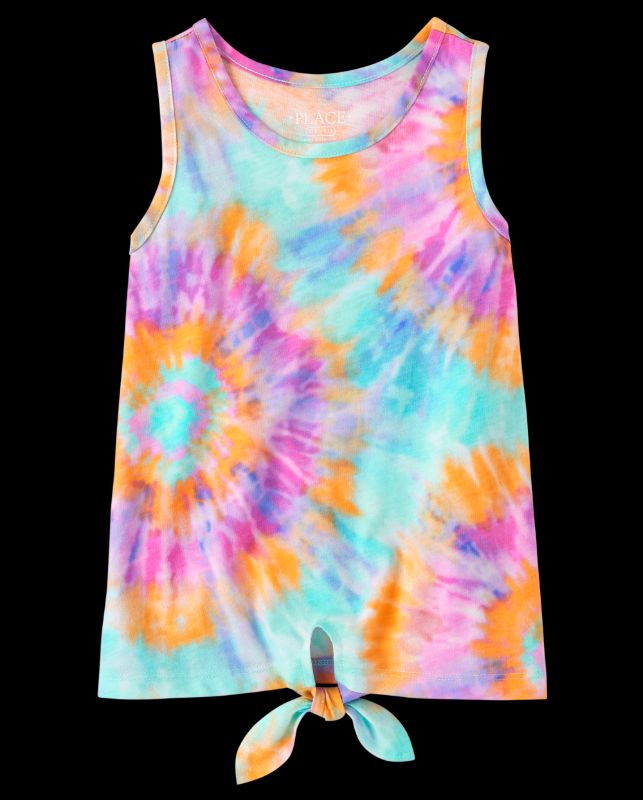 Photo 1 of  size m---The Children's Place Girls Tie Dye Tie Front Tank Top | Size Medium (7/8) | Blue | Cotton/Polyester
