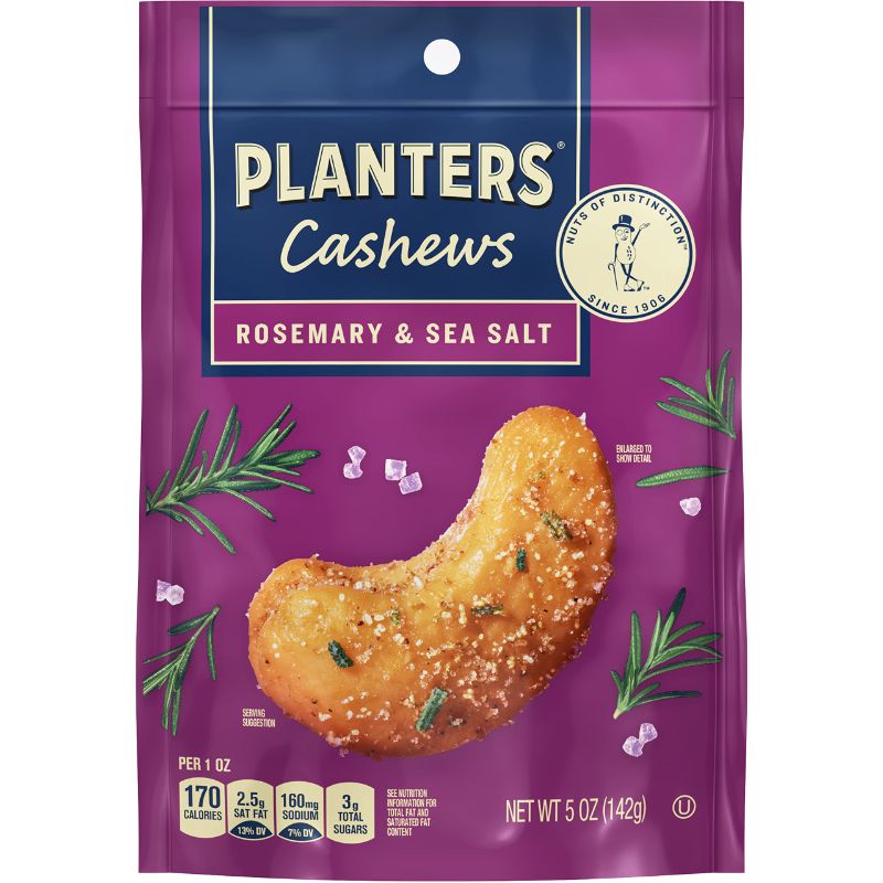 Photo 1 of 5PCS--PLANTERS Cashews Rosemary & Sea Salt, Party Snacks, 5 Oz Bag  -----exp date 09/19/2023