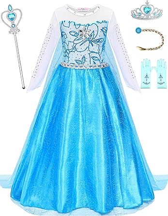 Photo 1 of Avady Princess Dress for Girls Long Sleeve Elsa Costume Kids Halloween Costumes Cosplay Outfit Size 6