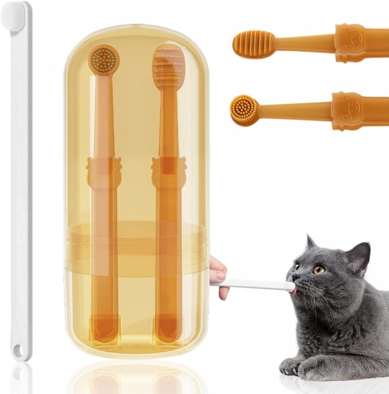 Photo 1 of 2 Pack Lot - Tsxurepaw Cat Toothbrush, Puppy Tooth Brushing Kit Pet Soft-bristled Toothbrush + Small Silicone Toothbrush, 360° Doggie Kitten Toothbrush Tongue Cleaning Brush Dental Care