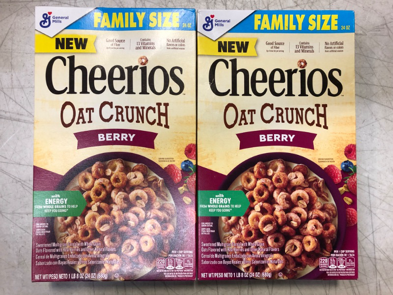 Photo 2 of 2 Box Lot - Cheerios Oat Crunch Berry Oat Breakfast Cereal, Family Size, 24 oz Berry Oat 24 Ounce (Pack of 2) Exp 11/29/23