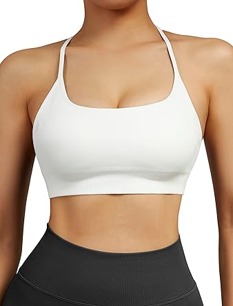 Photo 1 of 2 Pack OMKAGI Women Crisscross Backless Sports Bras Padded Open Back Strappy Yoga Bra Top Med White and Black 