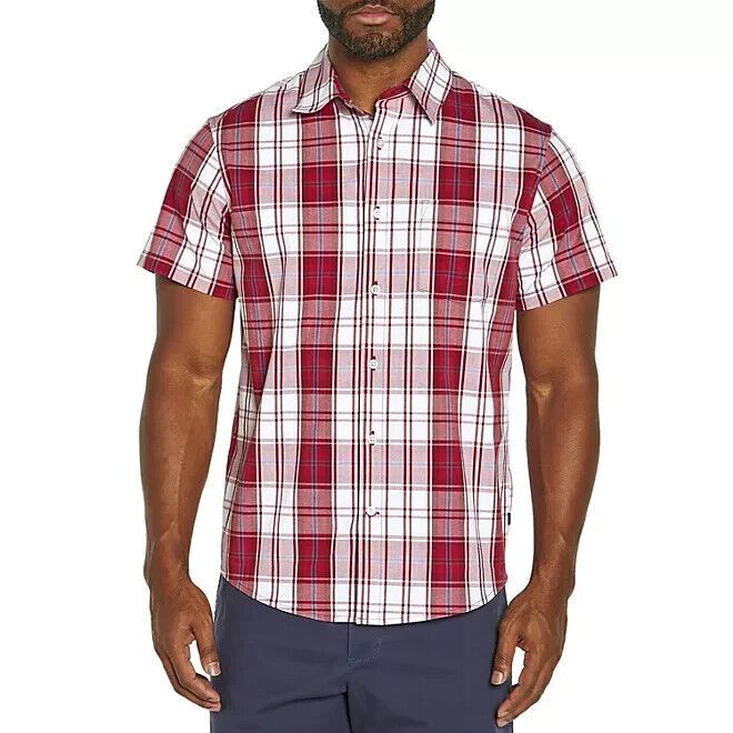 Photo 1 of GAP Relaxed Button Down Short Sleeve Poplin Shirt RED MEDIUM