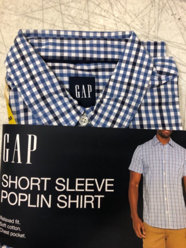 Photo 1 of GAP Relaxed Button Down Short Sleeve Poplin Shirt Blue MEDIUM