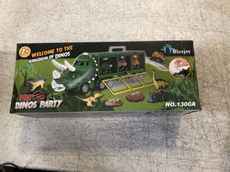 Photo 2 of BLUEJAY 21 Pack Dinosaur Toys for Kids 3-7, Dinosaur Truck with Oversized Dinosaur Map, Flashing Lights, Music and Roaring Sound, Kids Toys with 6 Pull Back Dinosaur Cars, 6 Dinosaur Toys (Brown) Brown2