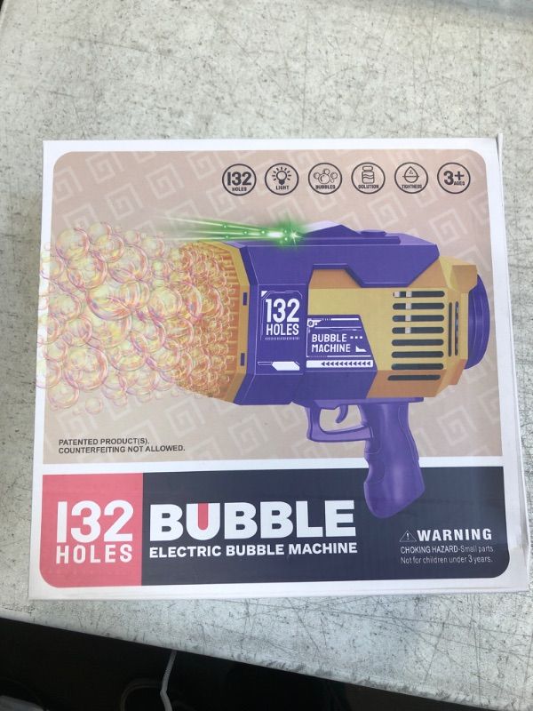 Photo 1 of Bubble Gun - 132 Holes Bubble Machine Gun, Bubble Blower with Colorful Lights, Summer Toys for Toddlers Kids Adults Summer Party Favors Outdoor Pool Toys (Purple)