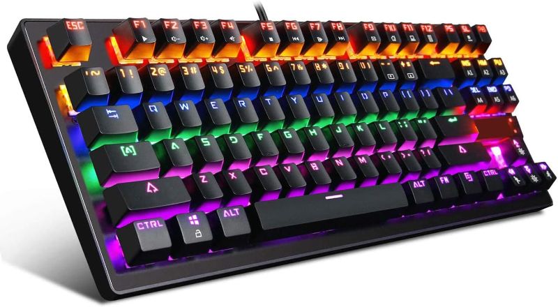 Photo 1 of Mokochy USB Wired Gaming Mechanical Keyboard RGB, MK1 87Keys Small Compact Rainbow Multicolour Backlit, Ergonomic Design New Gaming Keyboard for PC, Laptop, Mac, Windows
