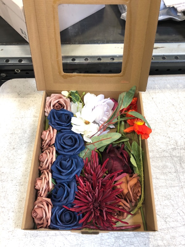 Photo 2 of YEEFLORA Artificial Flowers, Royal Blue and Terracotta Rose Flowers Wedding Decorations, Silk Fake Flower Combo Set for DIY Wedding Bouquets Centerpieces Floral Arrangements