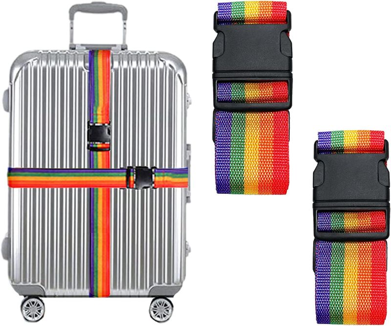 Photo 1 of 2 Pack Luggage Straps, Adjustable Suitcase Belts for Travel Accessories (Rainbow)
