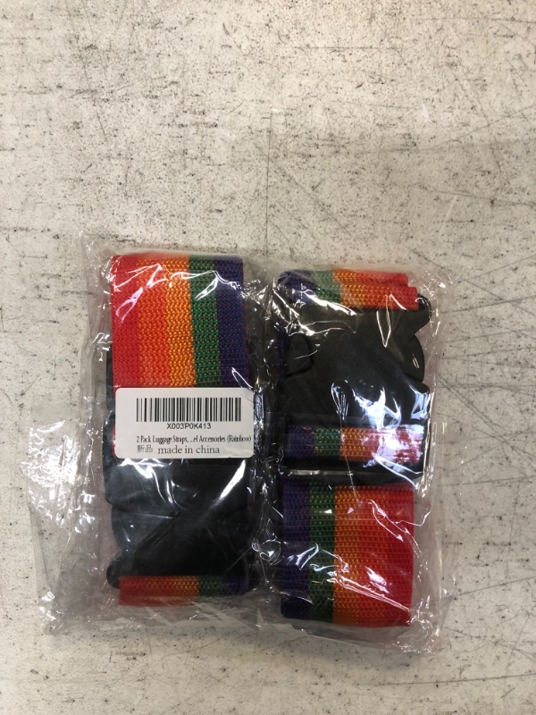 Photo 2 of 2 Pack Luggage Straps, Adjustable Suitcase Belts for Travel Accessories (Rainbow)
