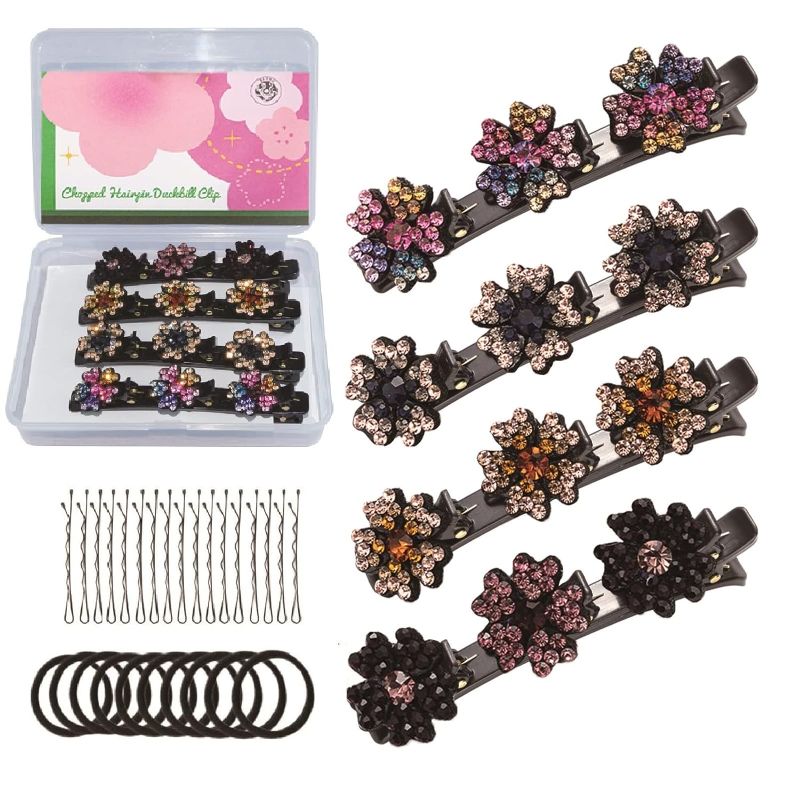 Photo 1 of BAIHU 4PCS Sparkling Crystal Stone Braided Hair Clips for Girls Hair Clip with 3 Small for Thick Hair with 10pcs Hair bands 40pcs Bobby pins And Hair clip organizer,Color 04 New)
