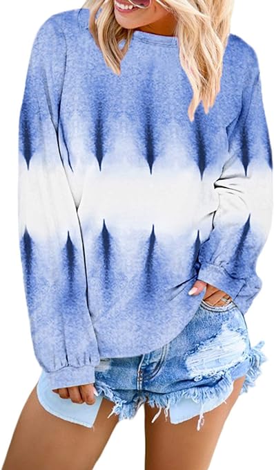 Photo 1 of FARYSAYS Women's Tie Dye Color Block Crewneck Long Sleeve Casual Loose Pullover Sweatshirt Tops. Large
