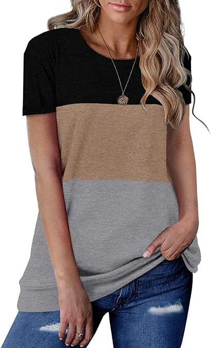 Photo 1 of CRAZY GRID Womens Long/Short Sleeve T Shirt Color Block Loose Comfy Casual Tops Small
