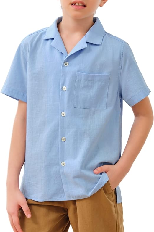 Photo 1 of Boys Short Sleeve Button Down Shirt Casual Collared Summer Beach Shirts for Toddler, Big Kids, size 140
