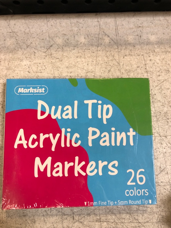 Photo 2 of MARKSIST 26 Colors Acrylic Paint Markers, Dual Tips Acrylic Paint Pens - 1mm Extra Fine Tip & 5mm Medium Tip, Non-toxic Acrylic Marker Pens for Rock, Wood, Paper, Canvas, Arts and Crafts